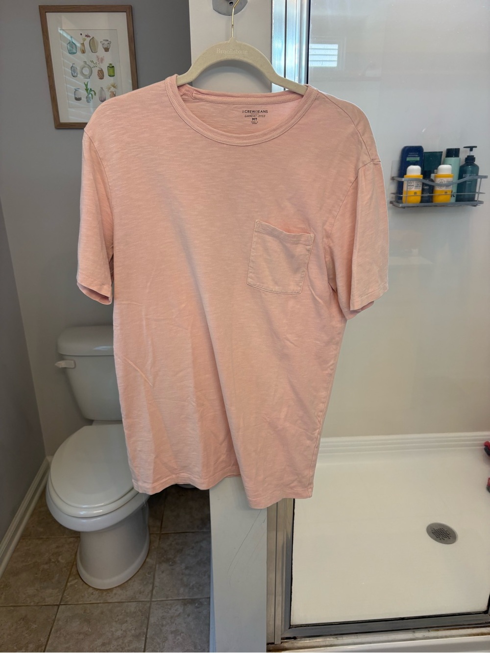 J.Crew Men's Garment Dyed Pocket T-Shirt Pink 100% Cotton Size Medium Tall MT